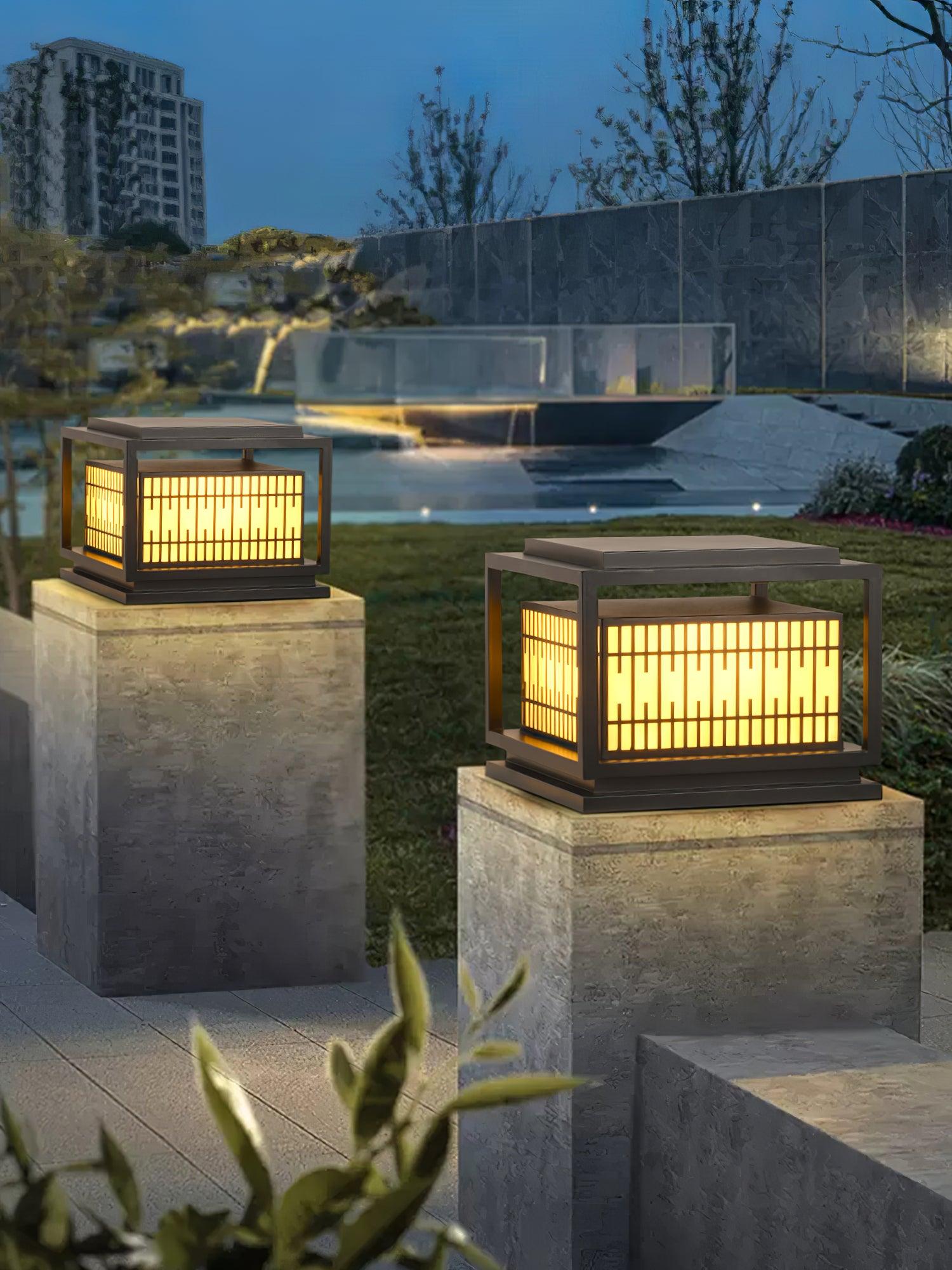 Outdoor Post Light | Metal & Frosted Alabaster | 38cm x 38cm x 30cm