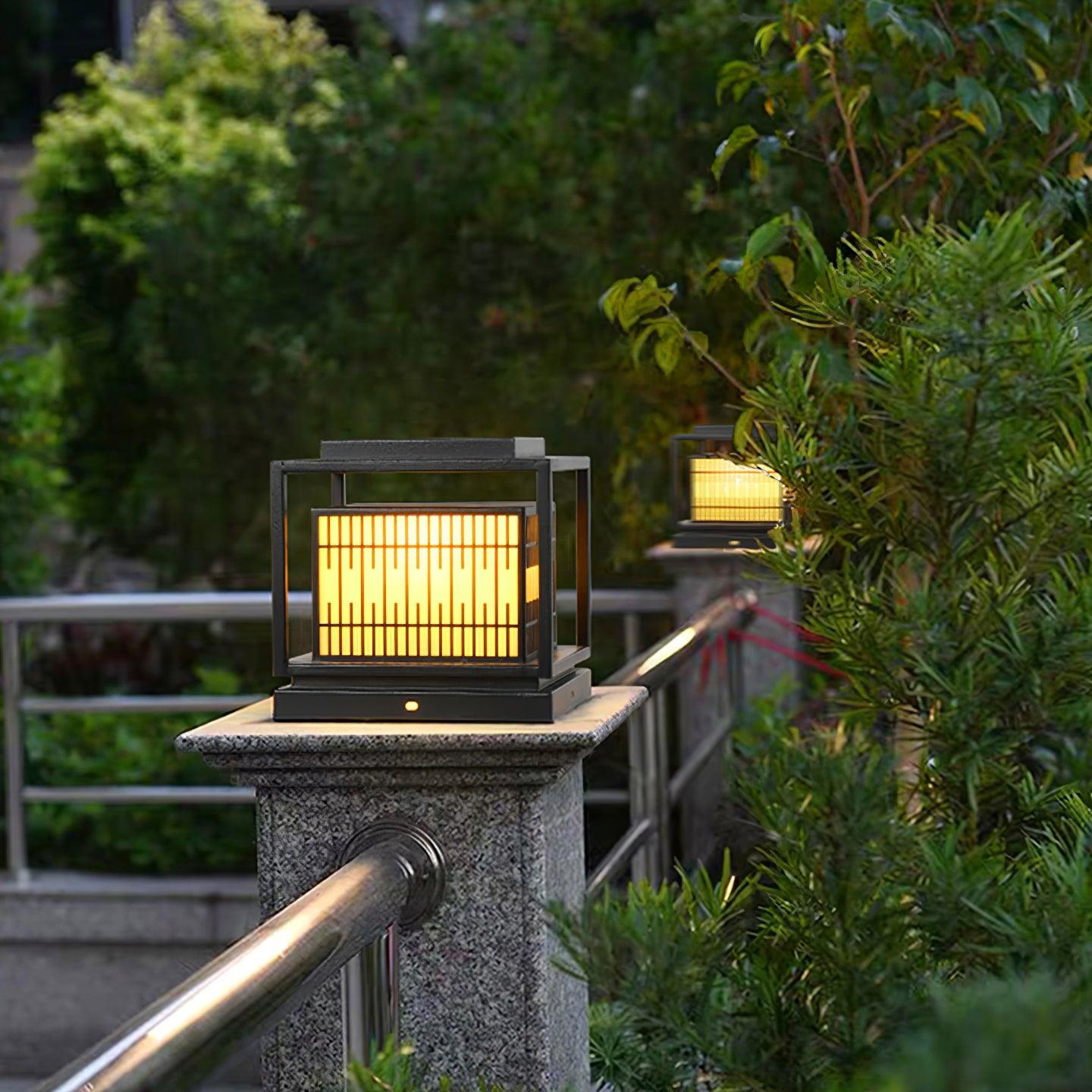 Outdoor Post Light | Metal & Frosted Alabaster | 38cm x 38cm x 30cm