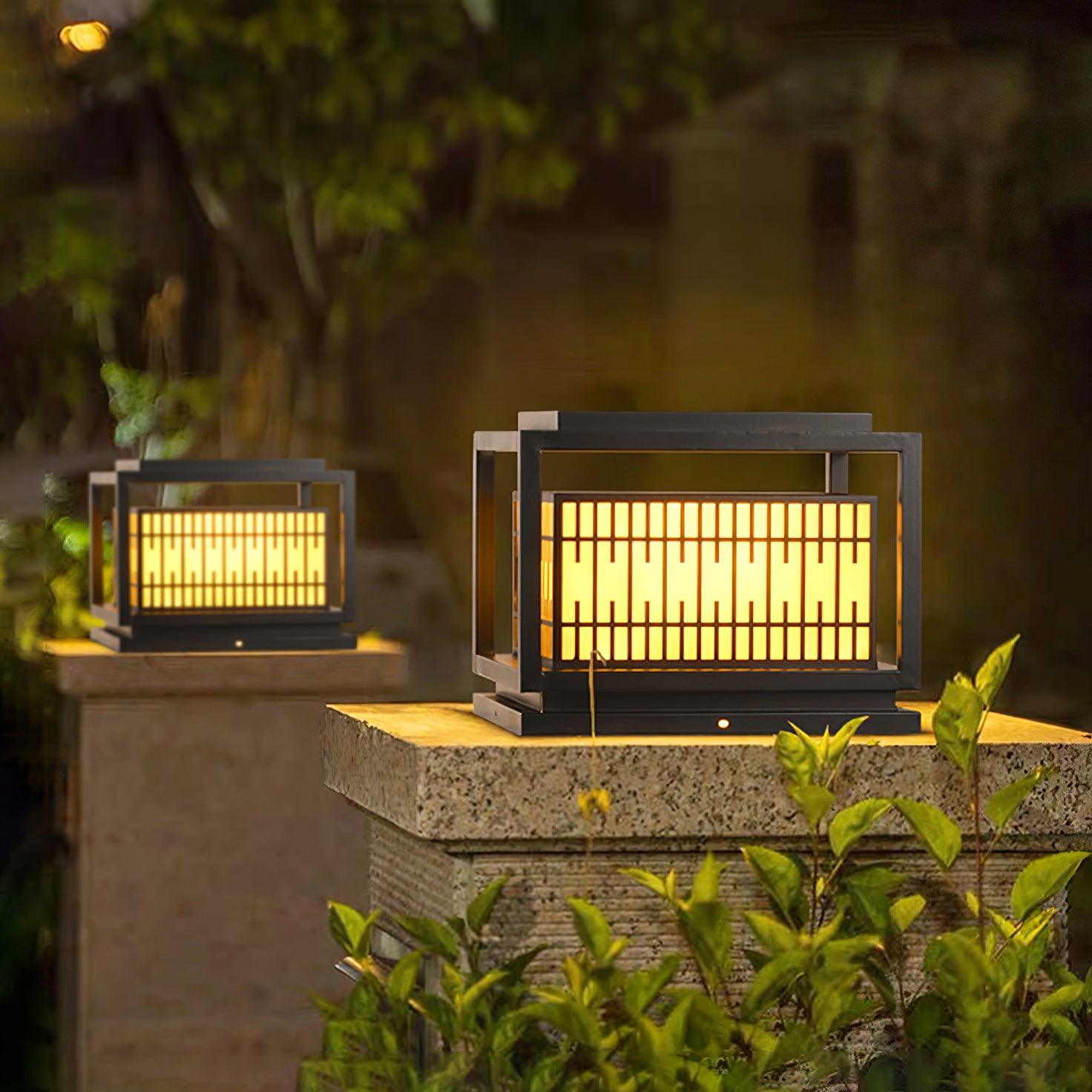 Outdoor Post Light | Metal & Frosted Alabaster | 38cm x 38cm x 30cm