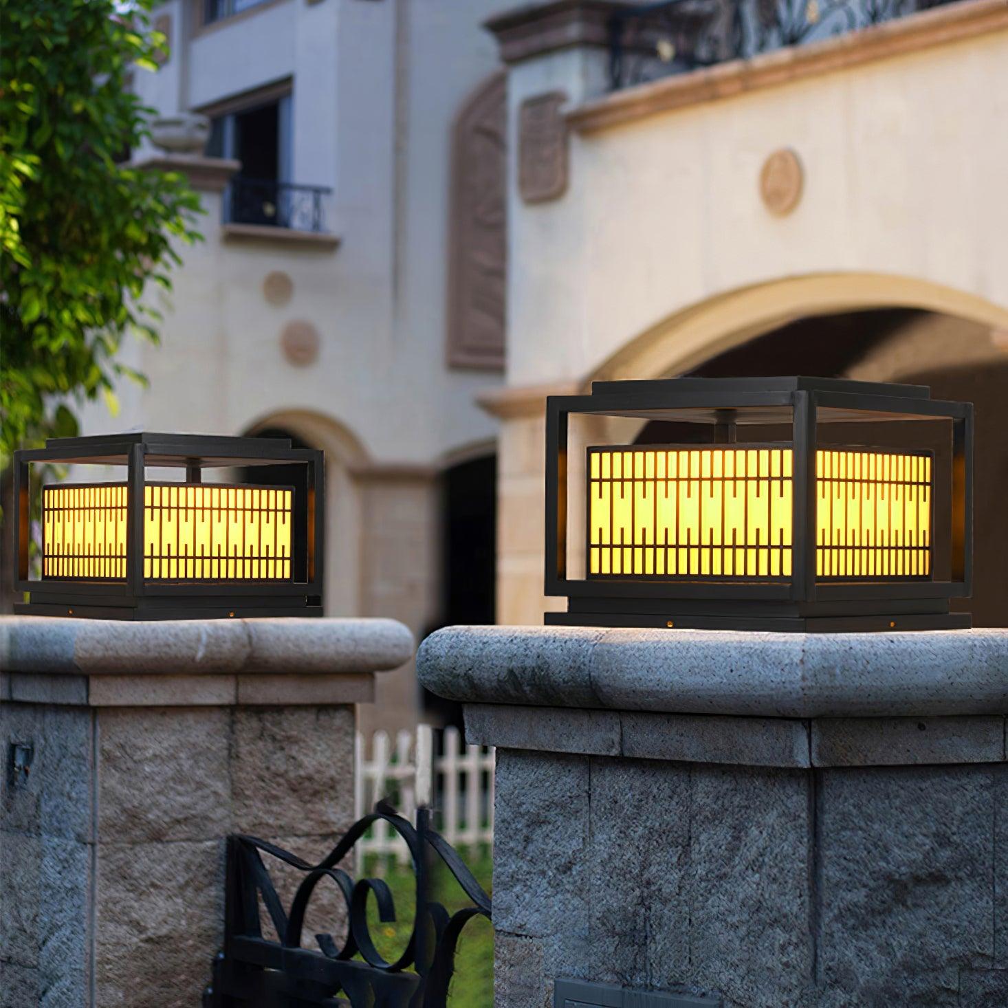 Outdoor Post Light | Metal & Frosted Alabaster | 38cm x 38cm x 30cm