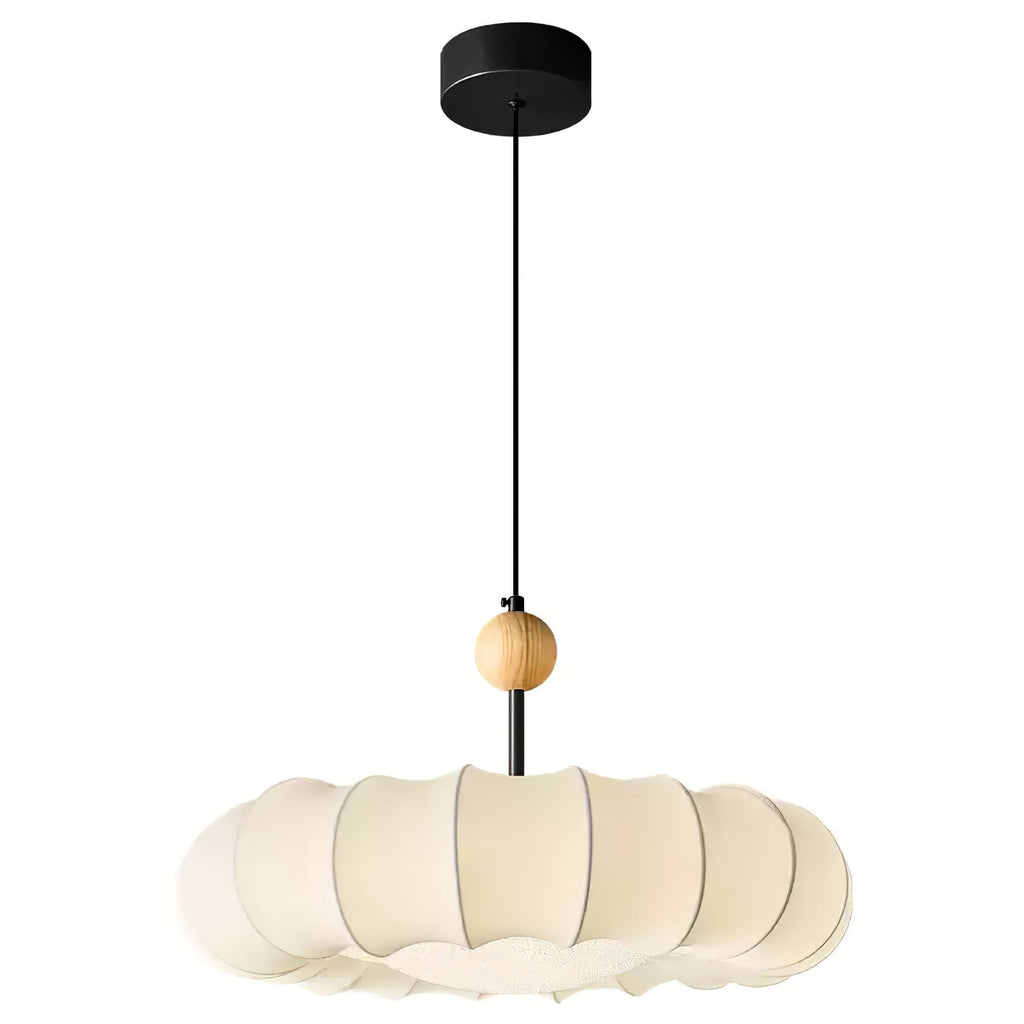 Winnie Pendant Light | Fabric & Wood | Gold Walnut Finish