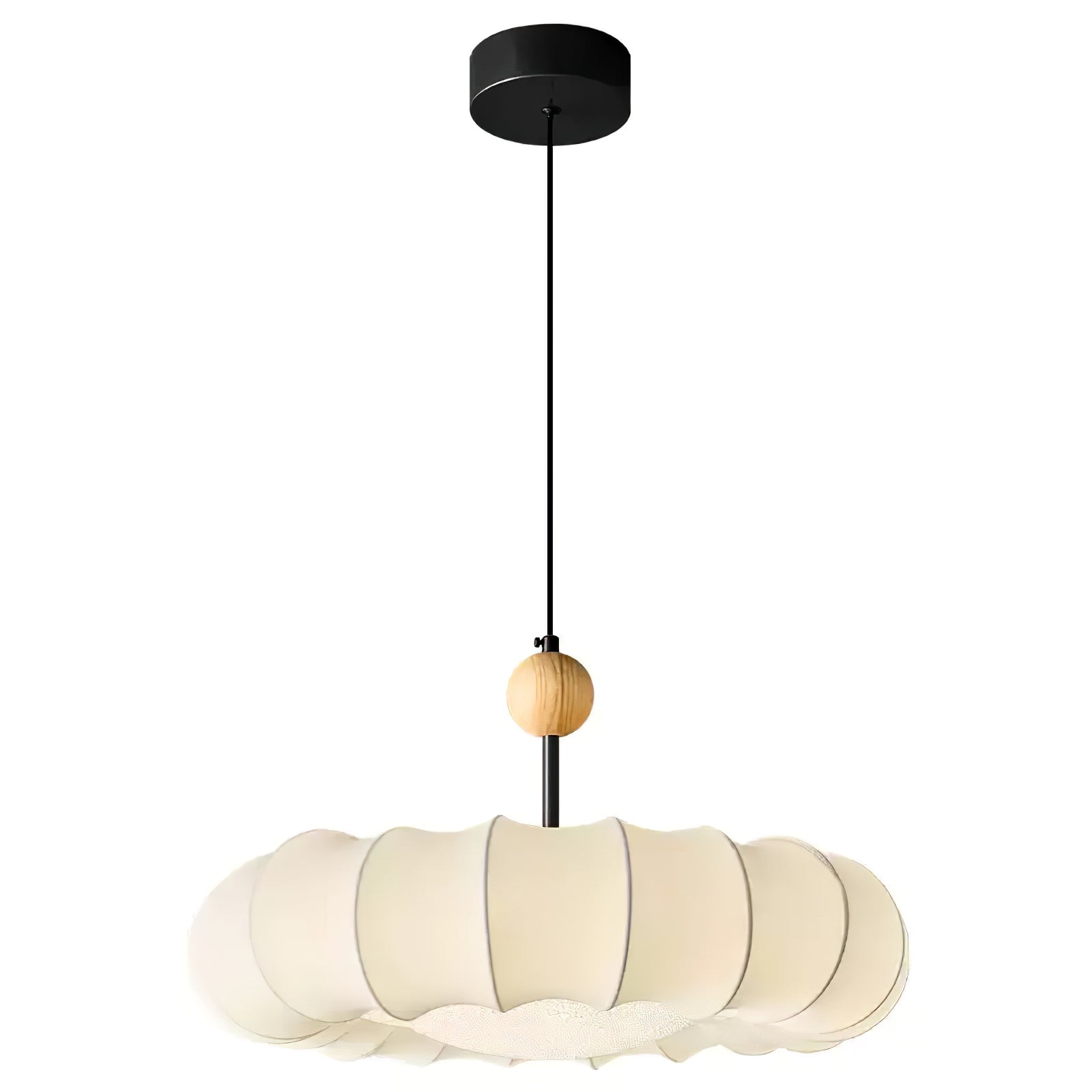 Winnie Pendant Light | Fabric & Wood | Gold Walnut Finish