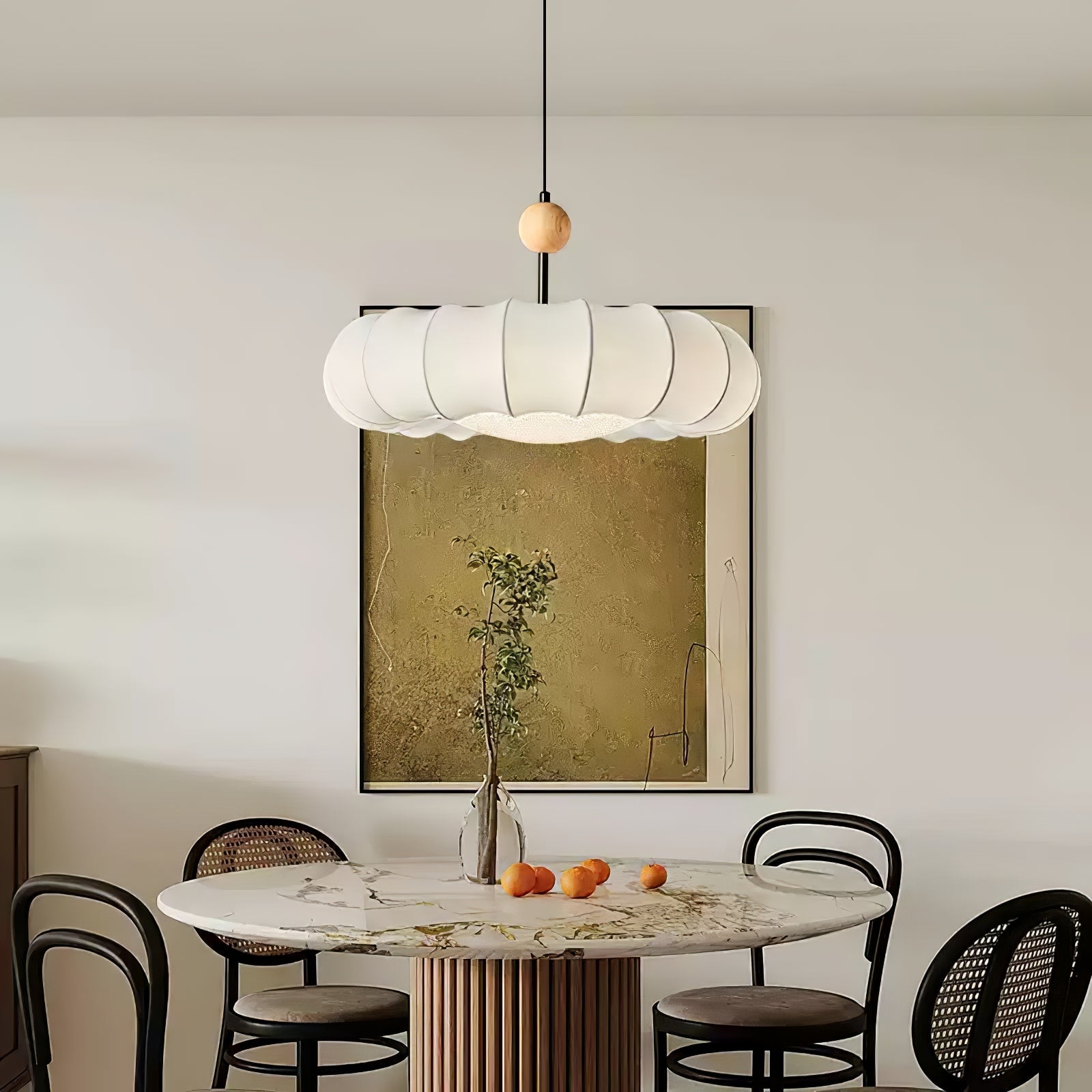 Winnie Pendant Light | Fabric & Wood | Gold Walnut Finish
