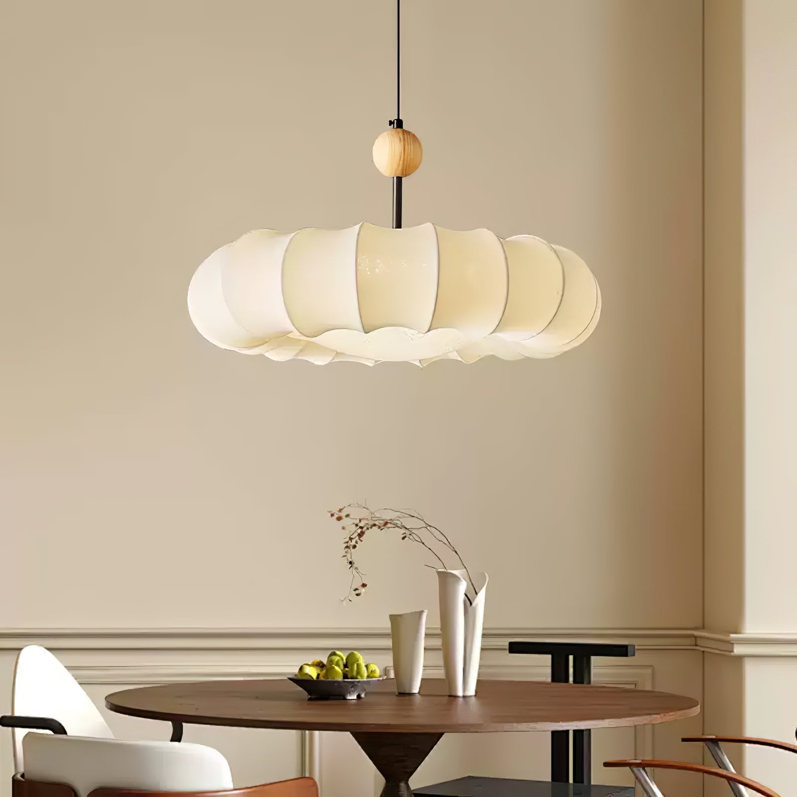 Winnie Pendant Light | Fabric & Wood | Gold Walnut Finish
