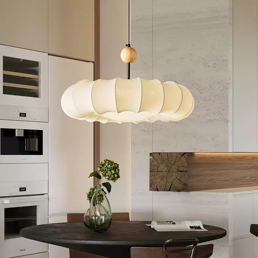 Winnie Pendant Light | Fabric & Wood | Gold Walnut Finish