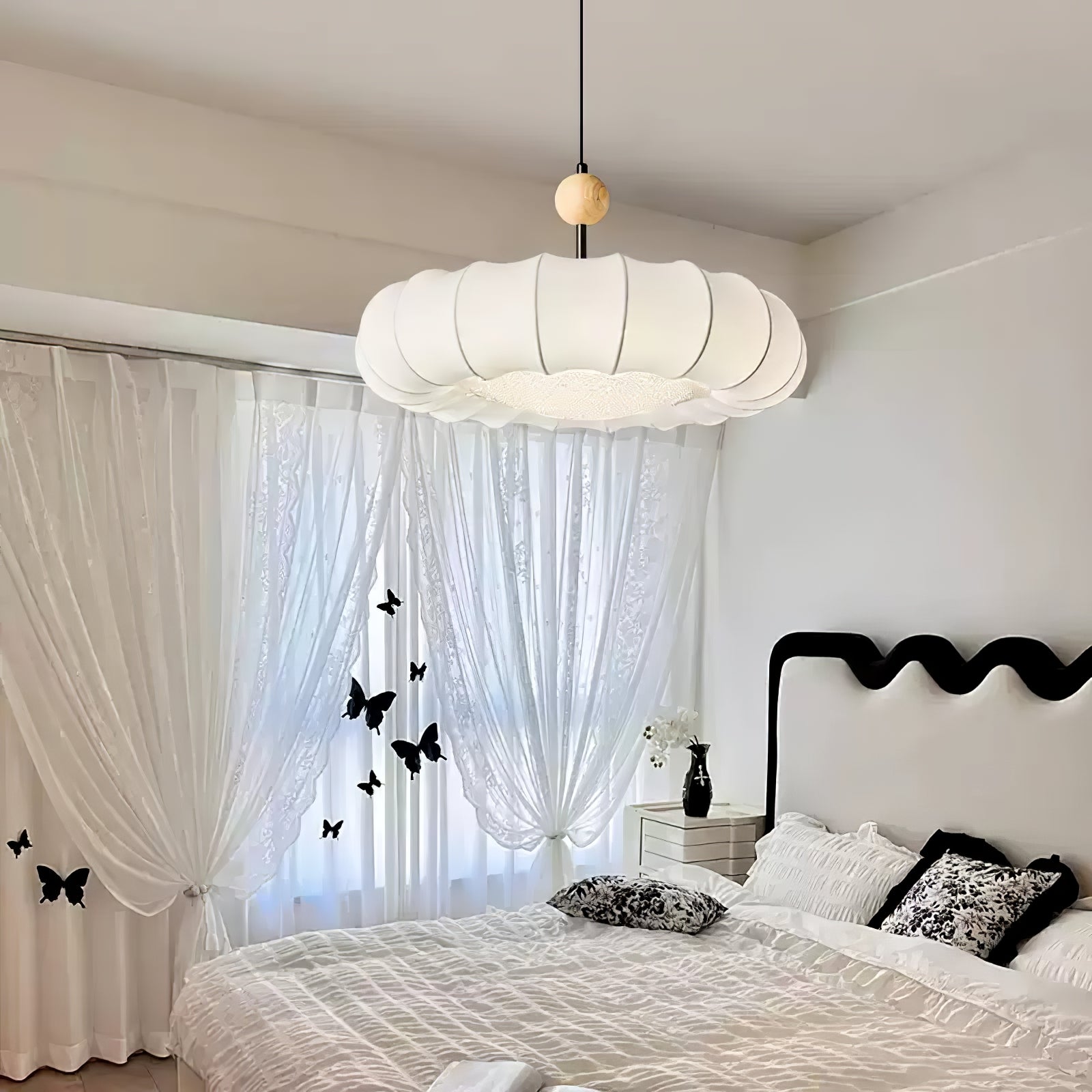 Winnie Pendant Light | Fabric & Wood | Gold Walnut Finish