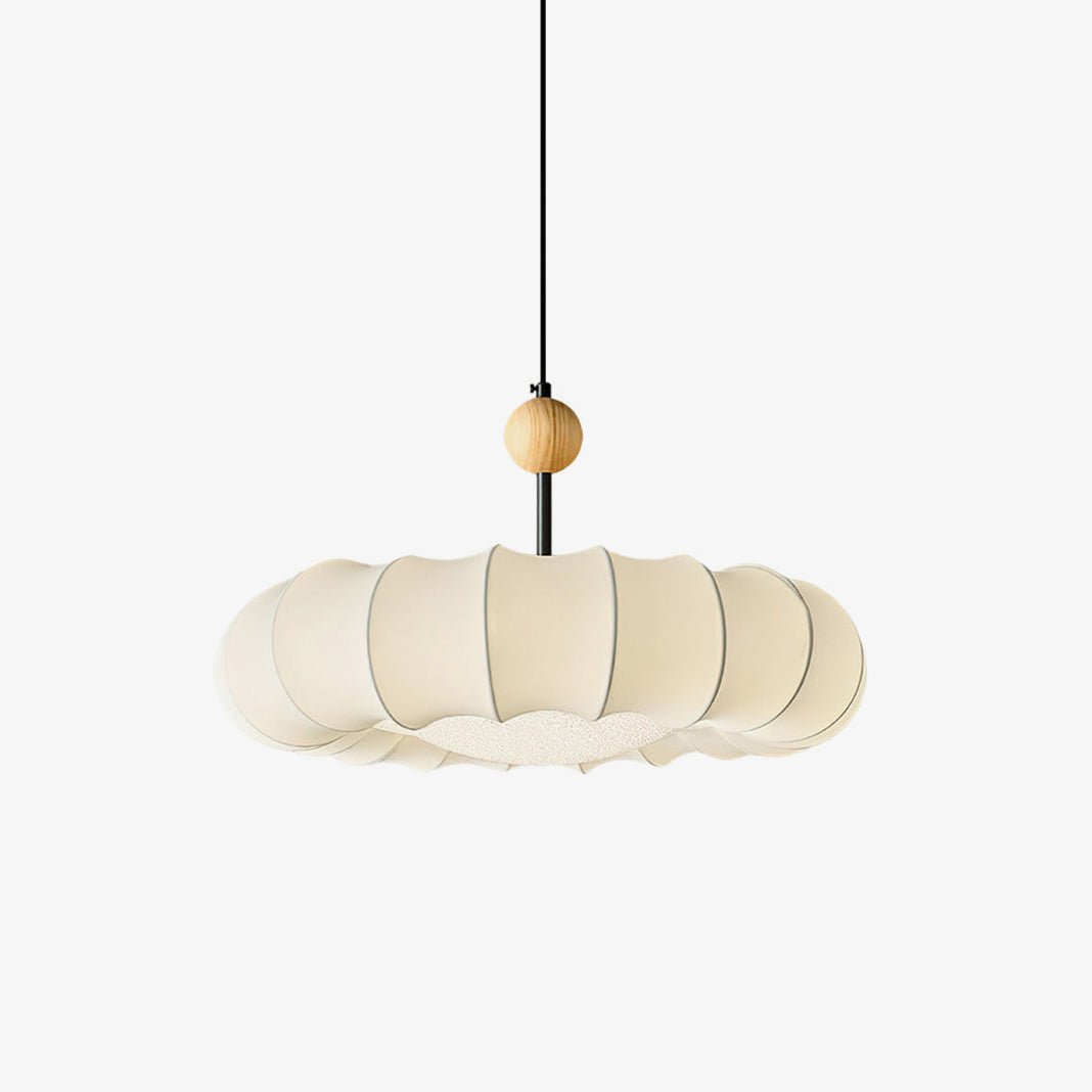 Winnie Pendant Light | Fabric & Wood | Gold Walnut Finish