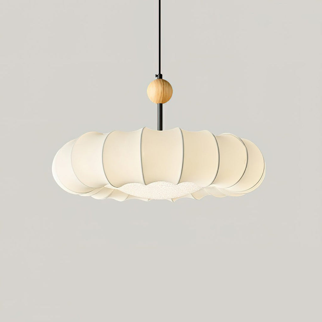 Winnie Pendant Light | Fabric & Wood | Gold Walnut Finish