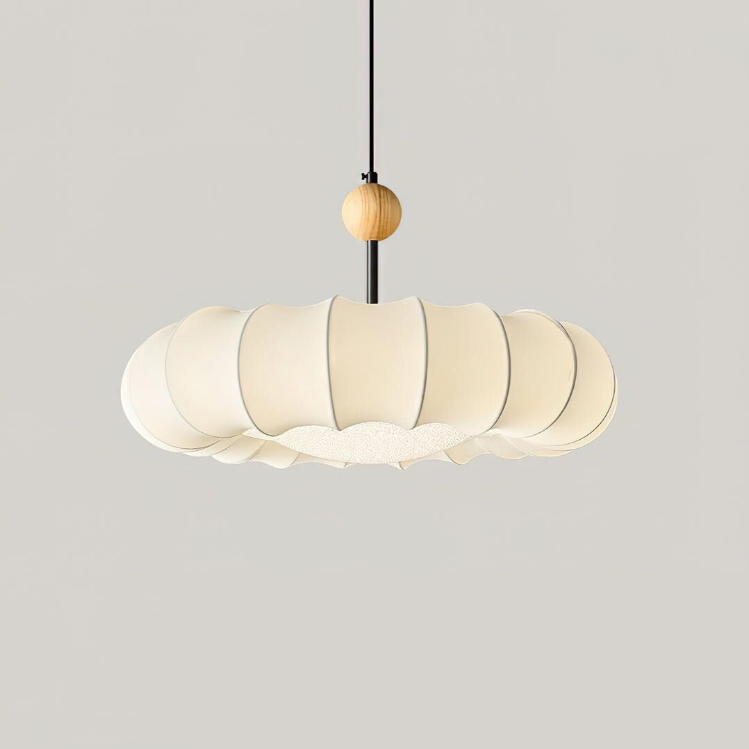 Winnie Pendant Light | Fabric & Wood | Gold Walnut Finish