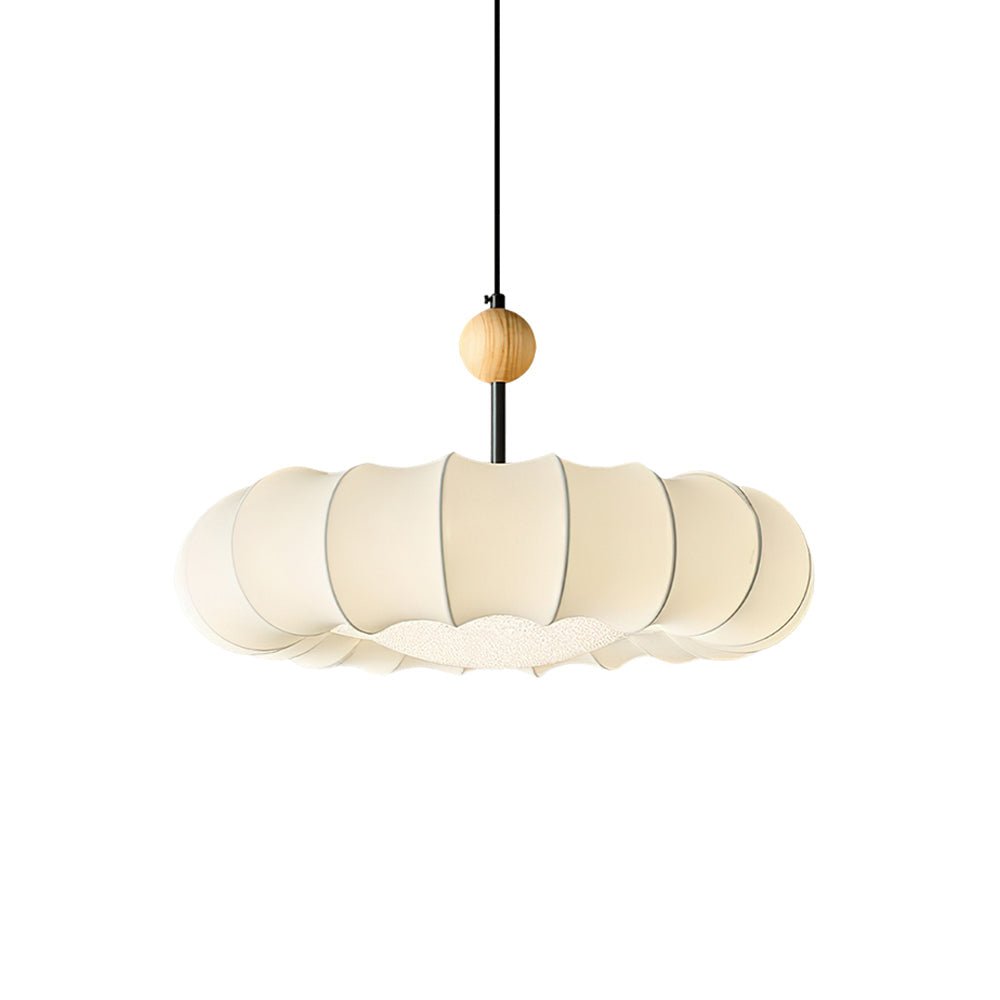 Winnie Pendant Light | Fabric & Wood | Gold Walnut Finish