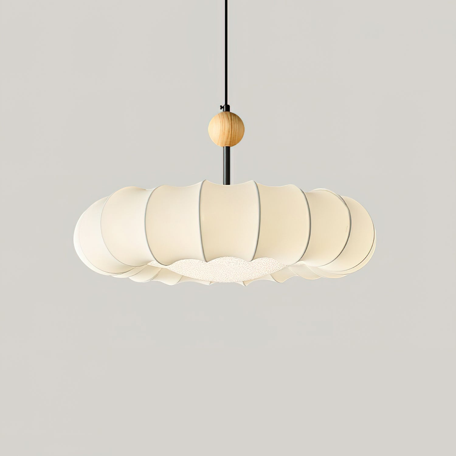 Winnie Pendant Light | Fabric & Wood | Gold Walnut Finish