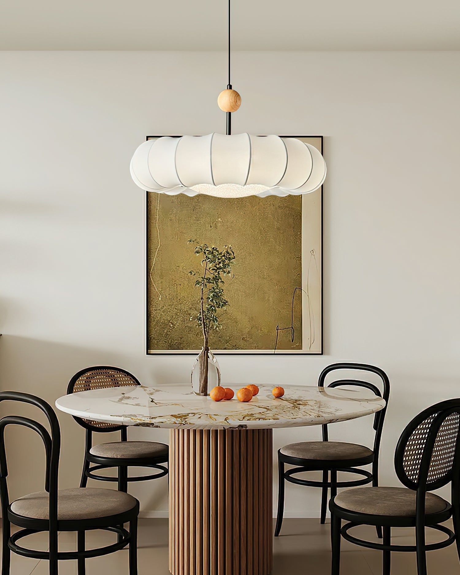 Winnie Pendant Light | Fabric & Wood | Gold Walnut Finish