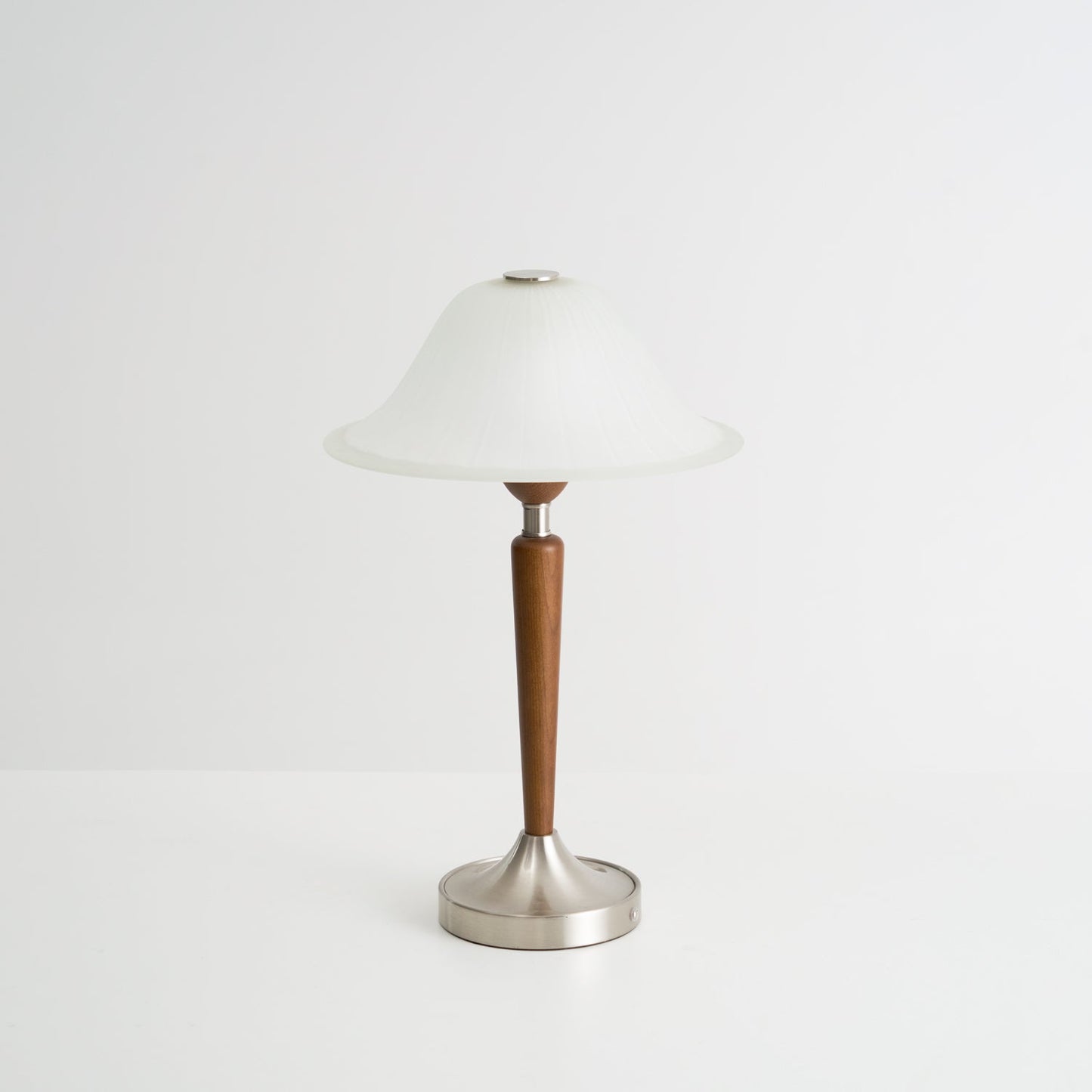 Vintage Table Lamp | Fluted Frosted Glass Shade | Walnut & Nickel Finish