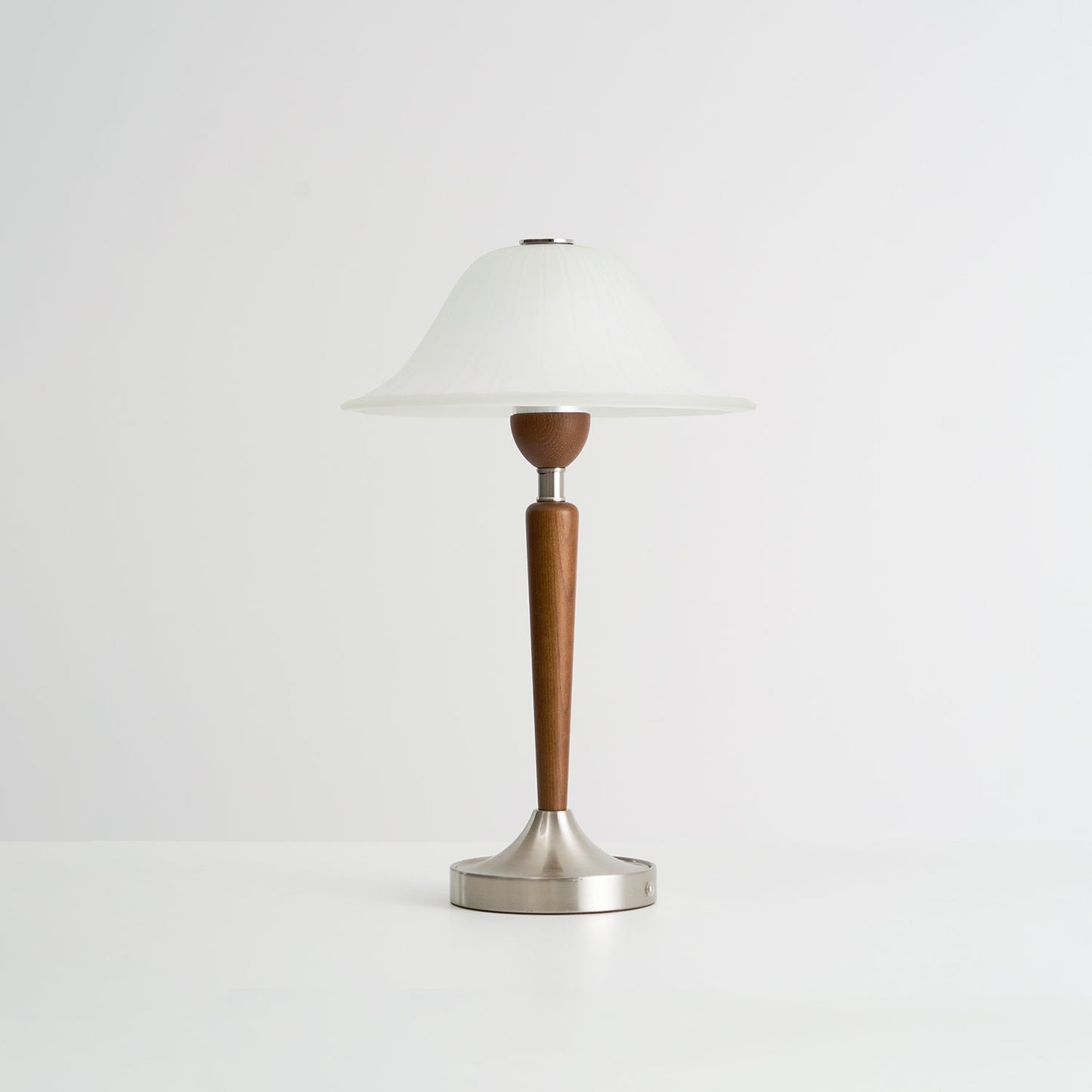 Vintage Table Lamp | Fluted Frosted Glass Shade | Walnut & Nickel Finish
