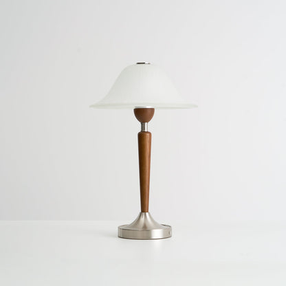 Vintage Table Lamp | Fluted Frosted Glass Shade | Walnut & Nickel Finish