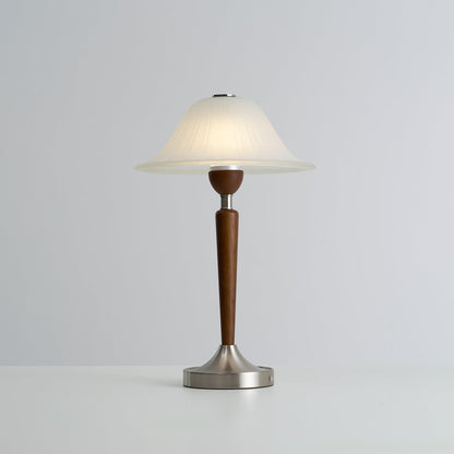 Vintage Table Lamp | Fluted Frosted Glass Shade | Walnut & Nickel Finish