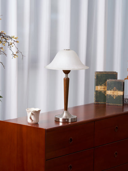 Vintage Table Lamp | Fluted Frosted Glass Shade | Walnut & Nickel Finish