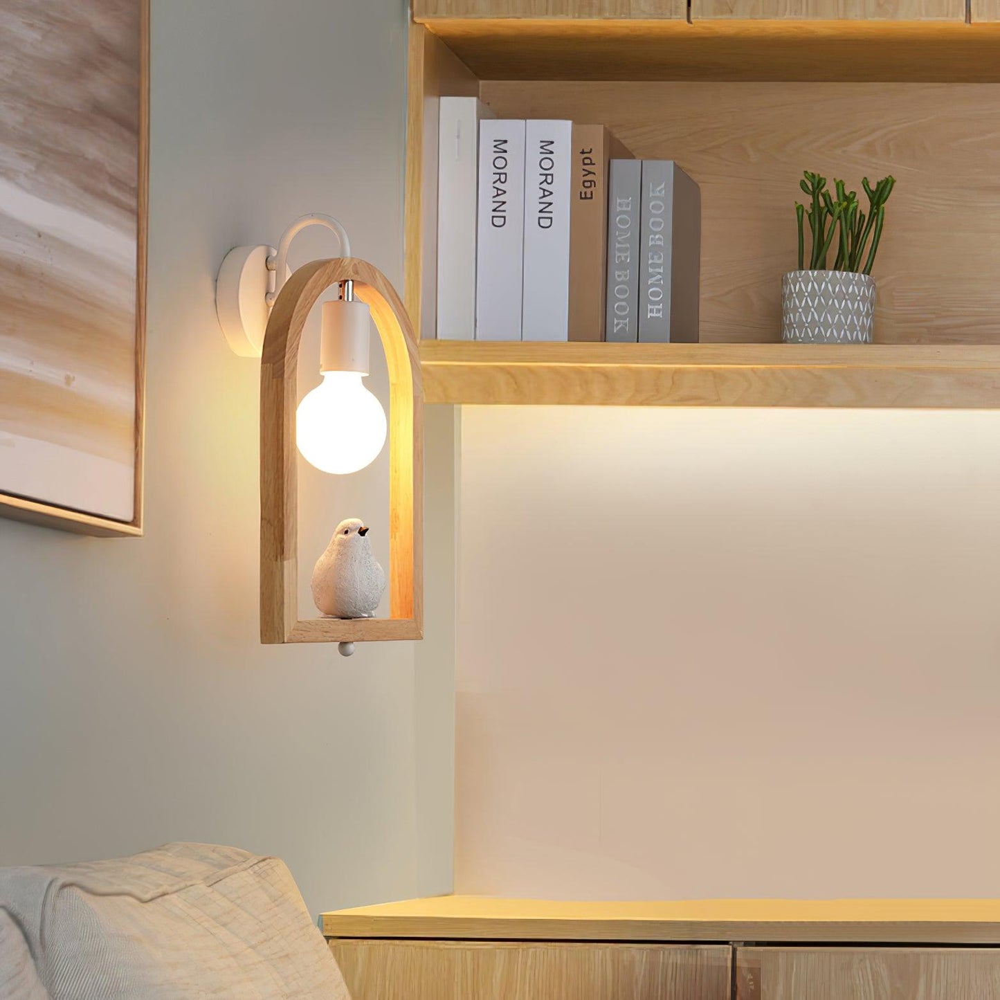 Wood Bird Wall Light | Oak Wood & Resin | Set of 2