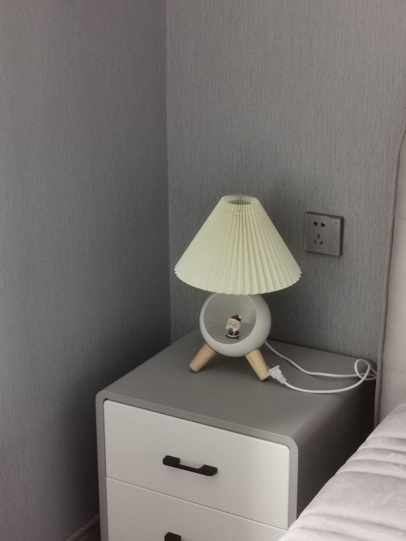 Wood Table Lamp | Ceramic Base | Natural Shade | 26cm Diameter