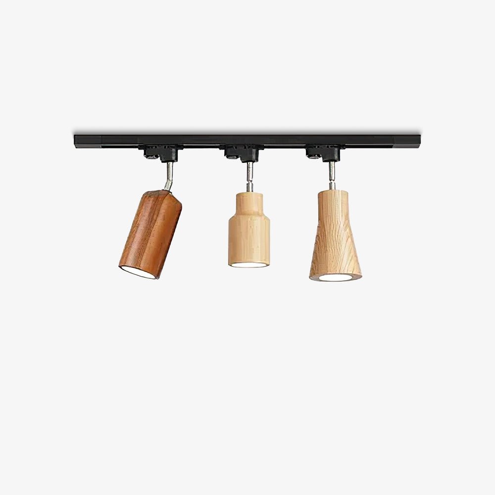 Wood Track Ceiling Lamp | Adjustable Steel & Wood | 1-4 Heads