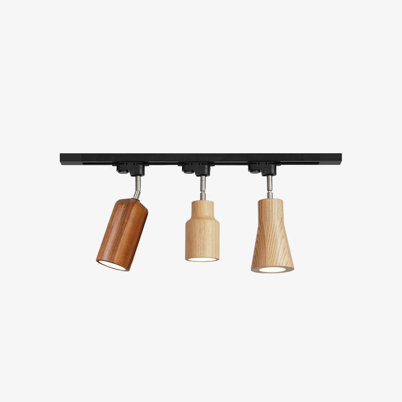 Wood Track Ceiling Lamp | Adjustable Steel & Wood | 1-4 Heads