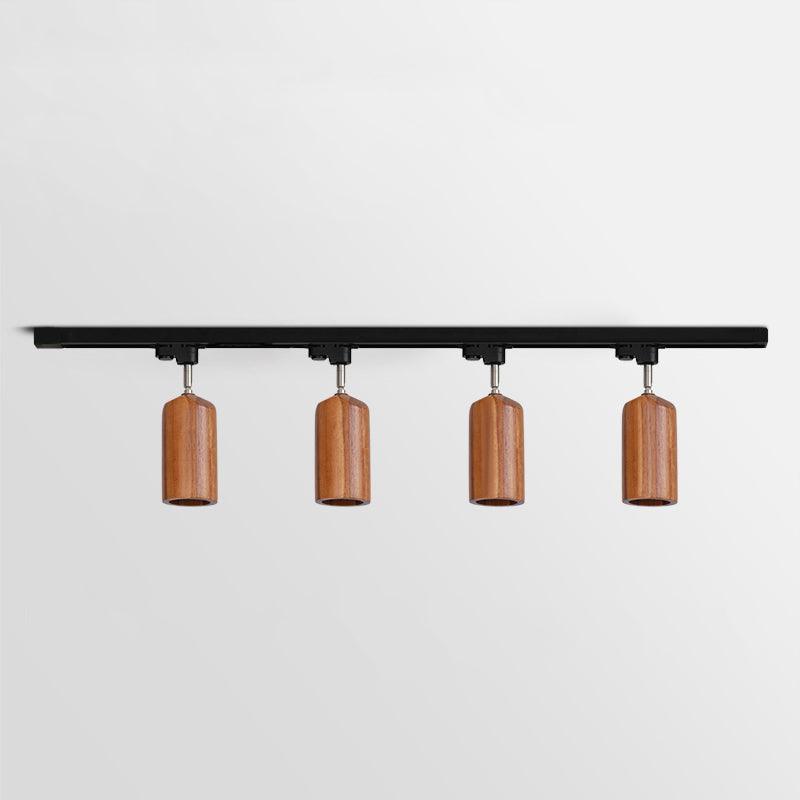 Wood Track Ceiling Lamp | Adjustable Steel & Wood | 1-4 Heads