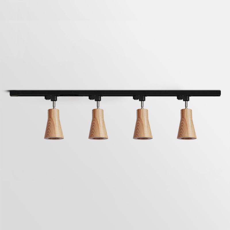 Wood Track Ceiling Lamp | Adjustable Steel & Wood | 1-4 Heads