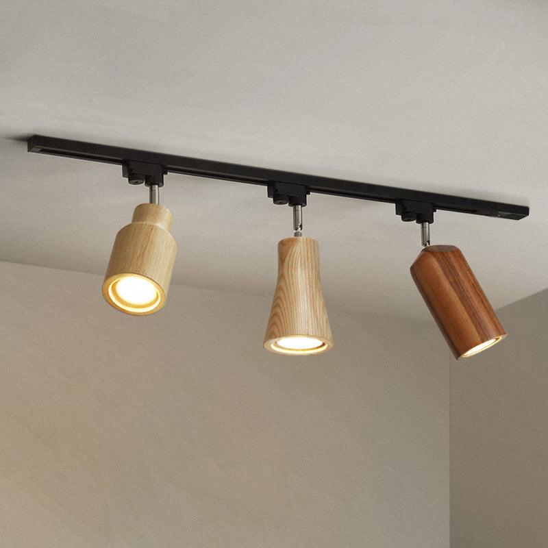 Wood Track Ceiling Lamp | Adjustable Steel & Wood | 1-4 Heads