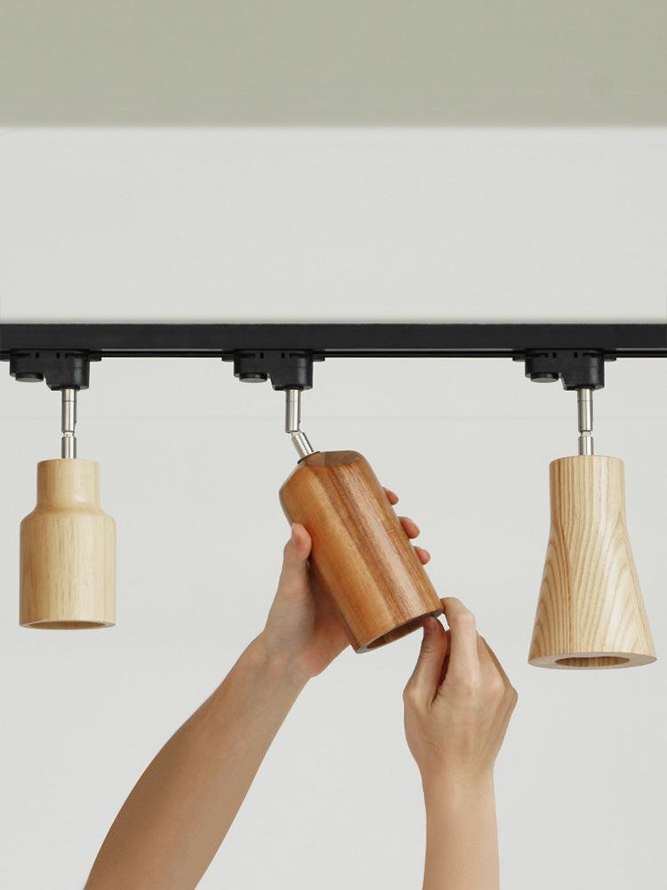 Wood Track Ceiling Lamp | Adjustable Steel & Wood | 1-4 Heads