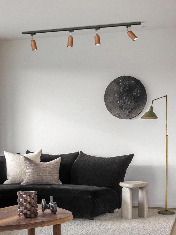 Wood Track Ceiling Lamp | Adjustable Steel & Wood | 1-4 Heads