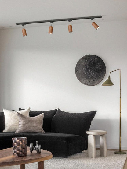 Wood Track Ceiling Lamp | Adjustable Steel & Wood | 1-4 Heads