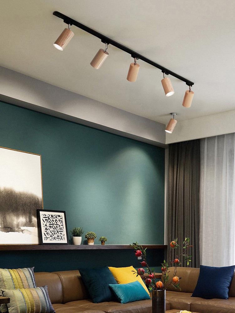 Wood Track Ceiling Lamp | Adjustable Steel & Wood | 1-4 Heads