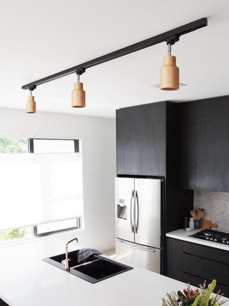Wood Track Ceiling Lamp | Adjustable Steel & Wood | 1-4 Heads