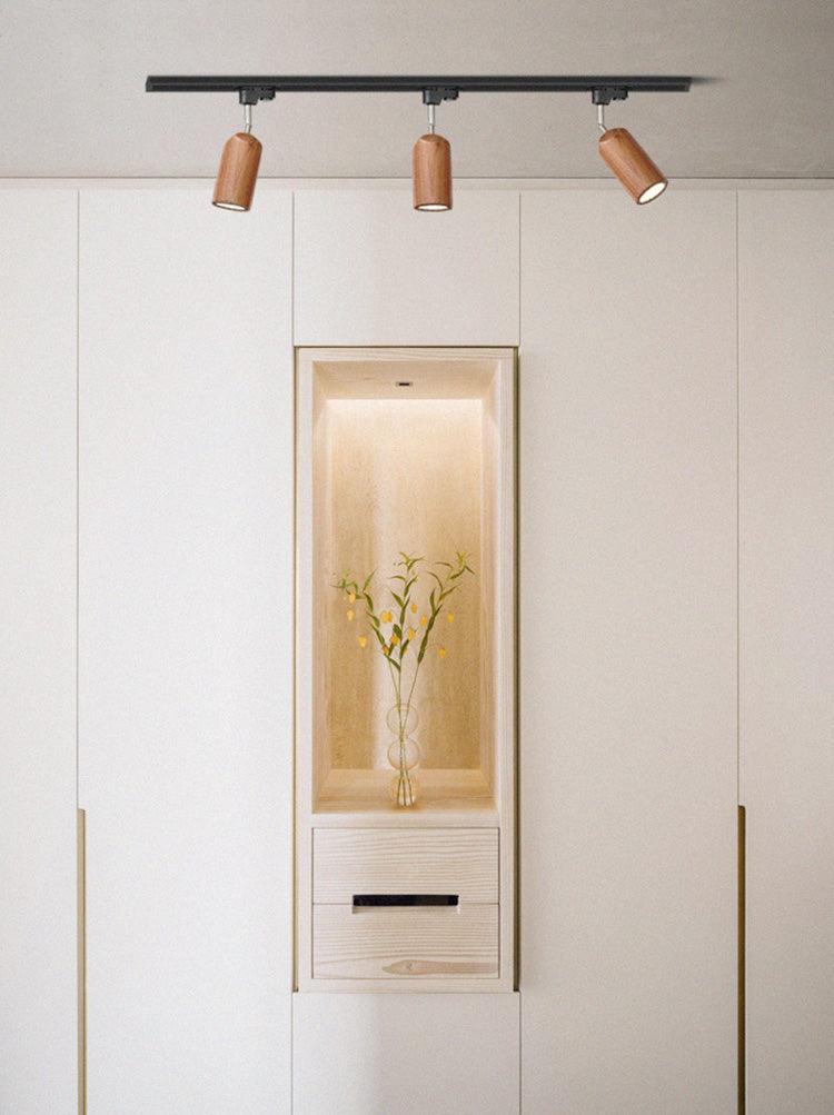 Wood Track Ceiling Lamp | Adjustable Steel & Wood | 1-4 Heads