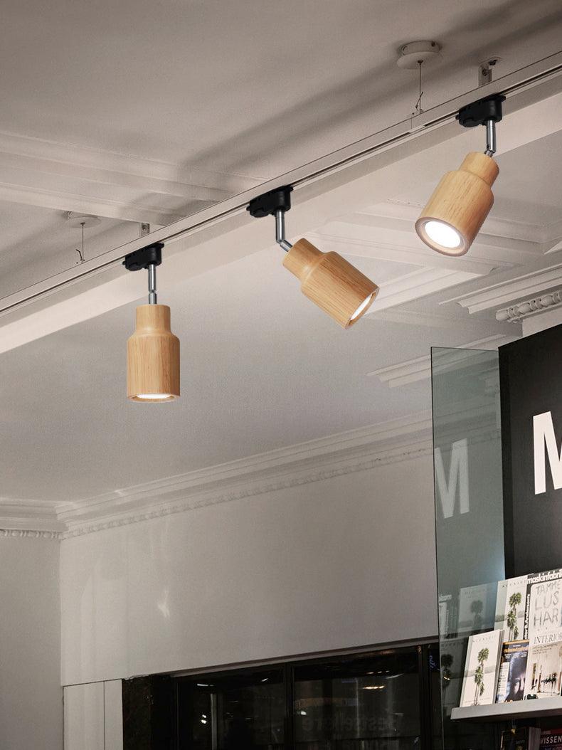 Wood Track Ceiling Lamp | Adjustable Steel & Wood | 1-4 Heads