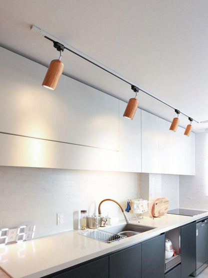 Wood Track Ceiling Lamp | Adjustable Steel & Wood | 1-4 Heads