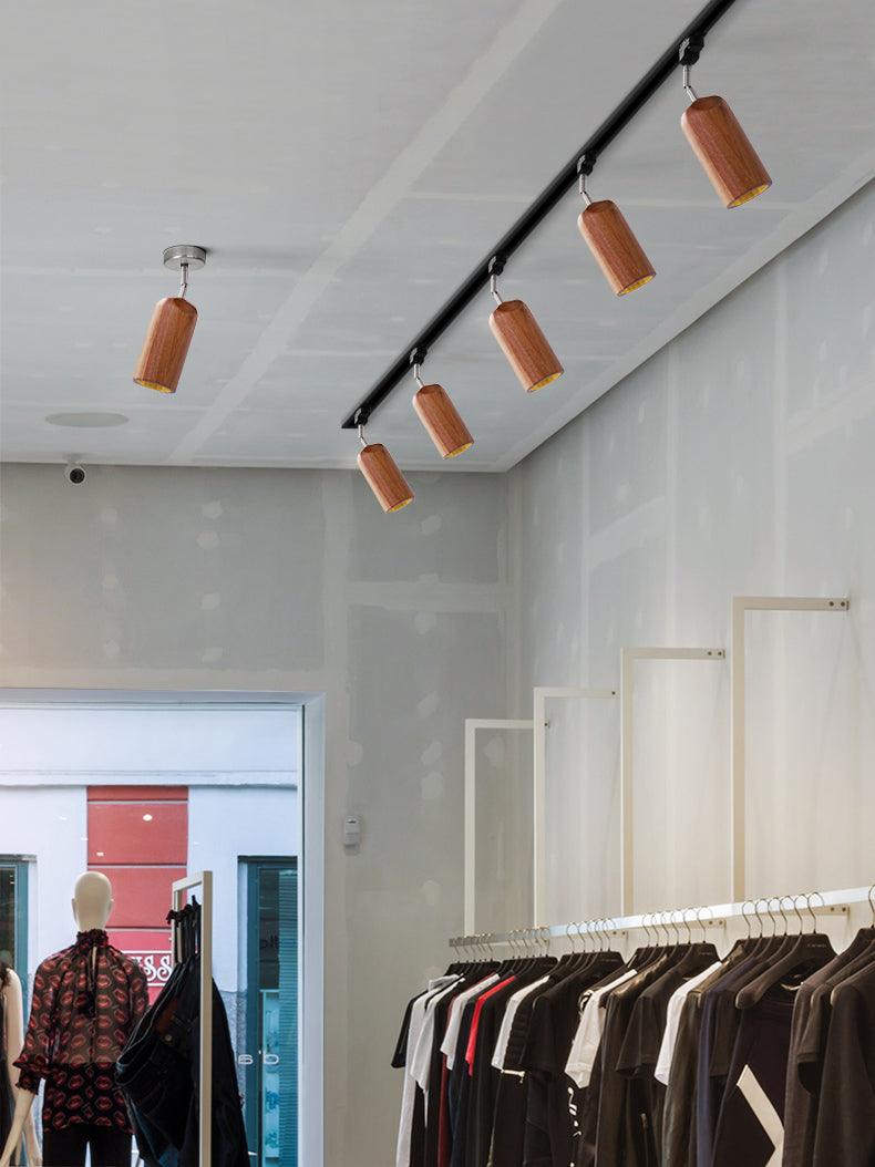 Wood Track Ceiling Lamp | Adjustable Steel & Wood | 1-4 Heads