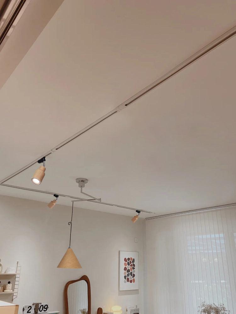 Wood Track Ceiling Lamp | Adjustable Steel & Wood | 1-4 Heads