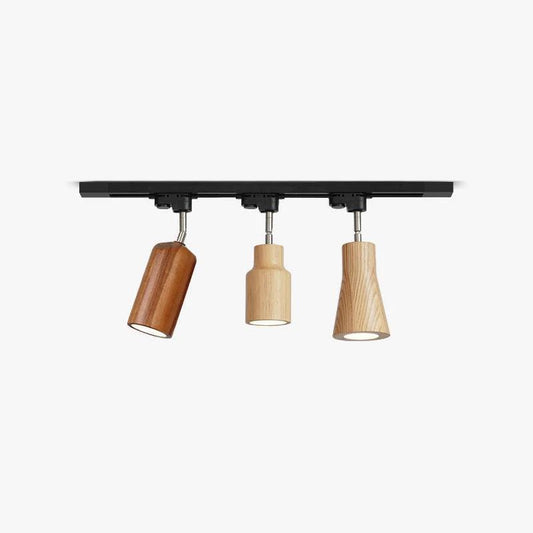 Wood Track Ceiling Lamp | Adjustable Steel & Wood | 1-4 Heads