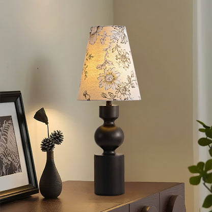Wooden Table Lamp | Dark Walnut Base with Floral Shade | 22cm Diameter