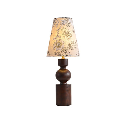 Wooden Table Lamp | Dark Walnut Base with Floral Shade | 22cm Diameter