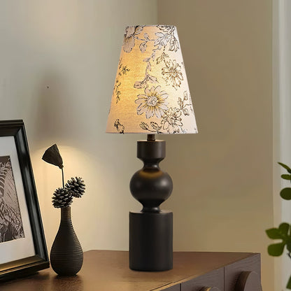 Wooden Table Lamp | Dark Walnut Base with Floral Shade | 22cm Diameter