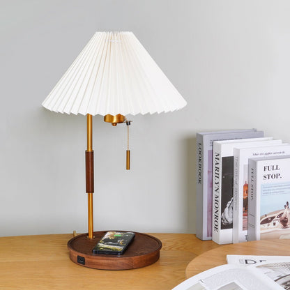 Retro Table Lamp | Solid Mahogany & Brass | 31cm Diameter