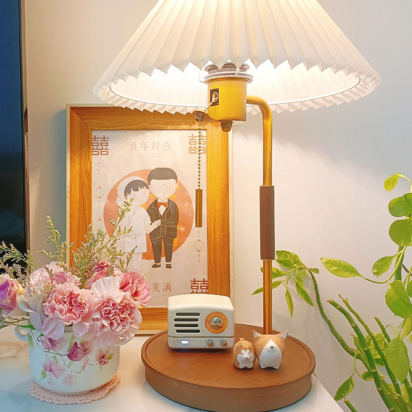 Retro Table Lamp | Solid Mahogany & Brass | 31cm Diameter
