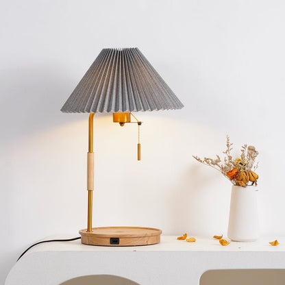 Retro Table Lamp | Solid Mahogany & Brass | 31cm Diameter
