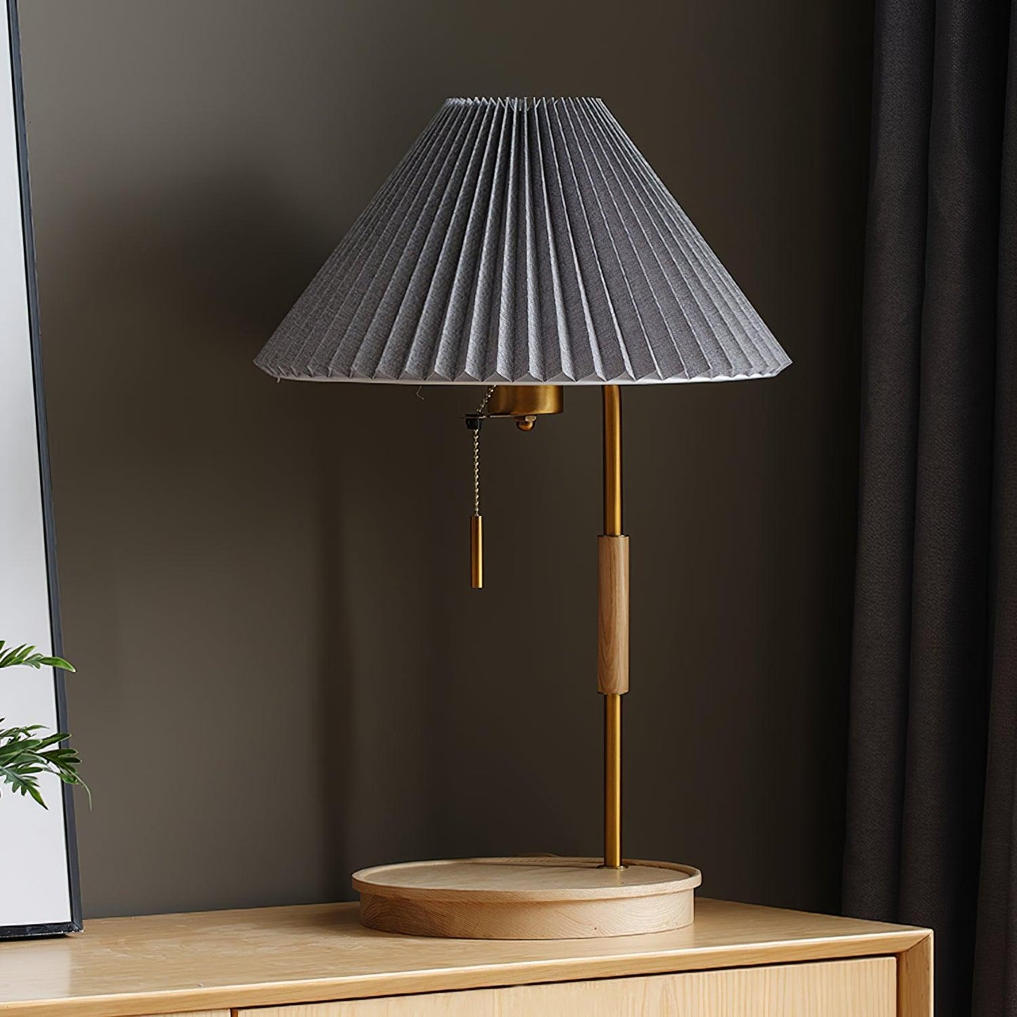 Retro Table Lamp | Solid Mahogany & Brass | 31cm Diameter