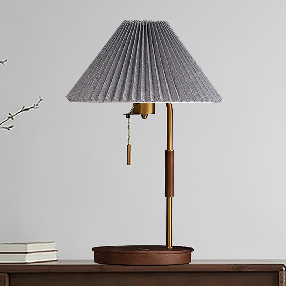 Retro Table Lamp | Solid Mahogany & Brass | 31cm Diameter