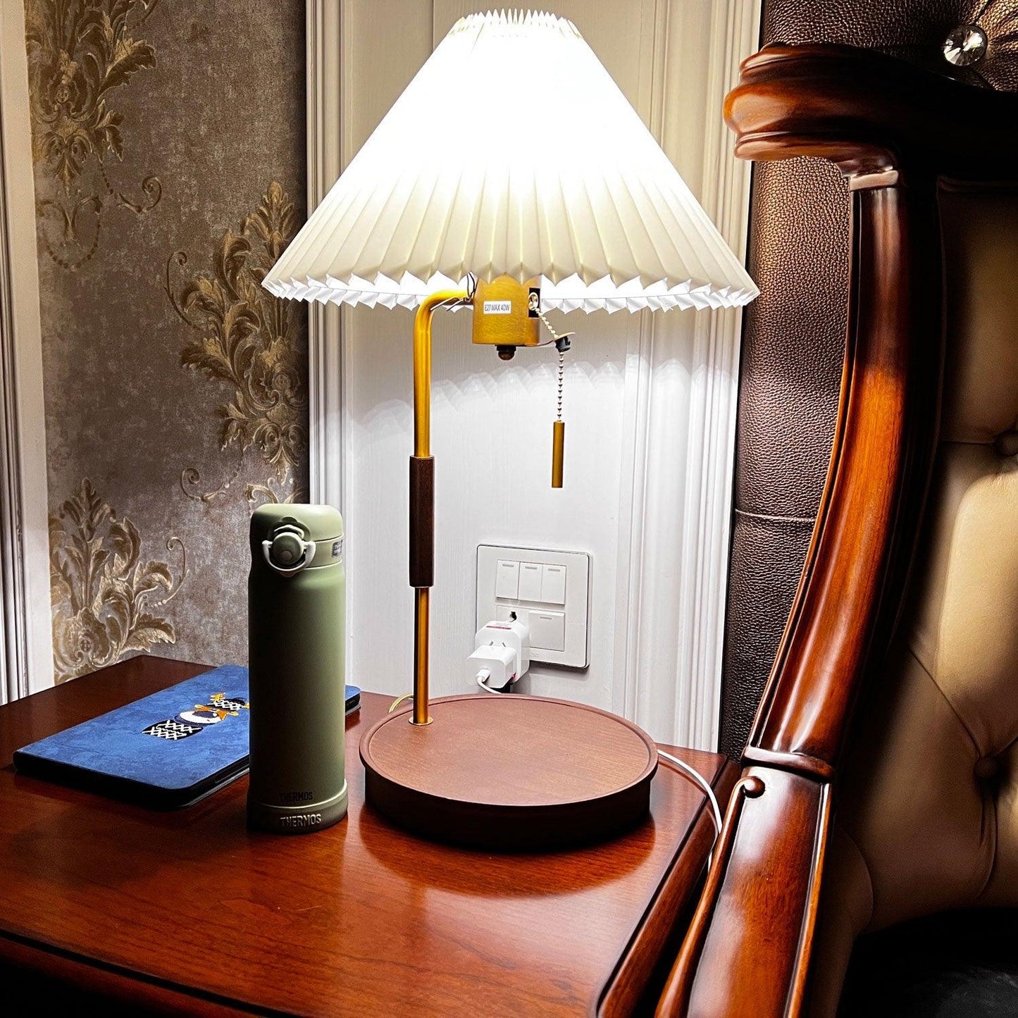 Retro Table Lamp | Solid Mahogany & Brass | 31cm Diameter