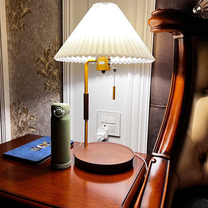 Retro Table Lamp | Solid Mahogany & Brass | 31cm Diameter