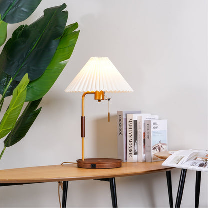 Retro Table Lamp | Solid Mahogany & Brass | 31cm Diameter